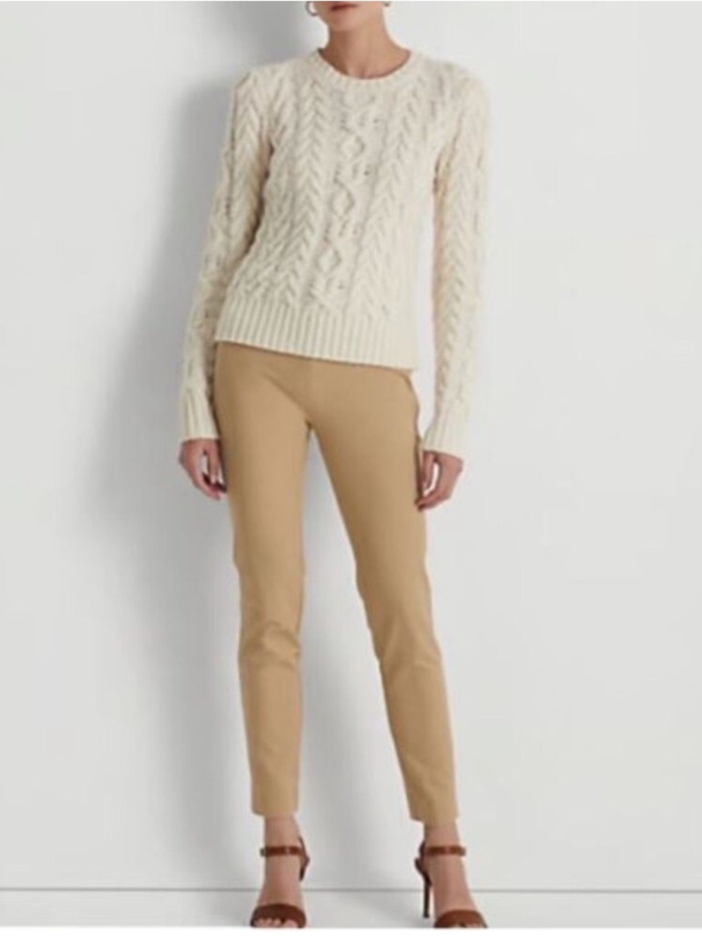 Lauren Ralph Lauren Khaki Tan Twill Stretch Pull On Trouser Pants Size 12 Nwt